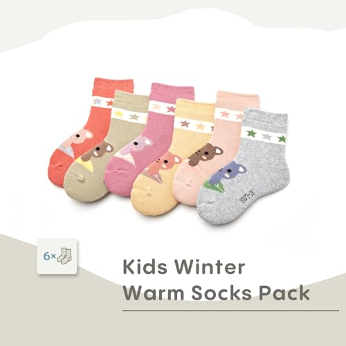 Girls Winter Socks Kids Warm Socks for Girls Crew Thermal Terry Socks 6 Pack3