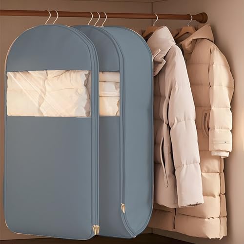 Space Saving Hanging Garment Bag, with Self Compression Zipper, Ultra Space Saving Self Compression Organizers, Dust Cover Clothes Storage Bags for Down Coat, Jacket, Shirt, Suit(Gray,Medium)