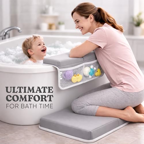 Image of Rylor Premium Baby Bath Kneeler Mat & Elbow Rest Pad Set - Comfortable Bath Kneeler and Elbow Kneeling Rest Pad for Parents, Extra Long 26'', 2.4'' Thick, Non-Slip Support for Easy Bath Time (Gray)