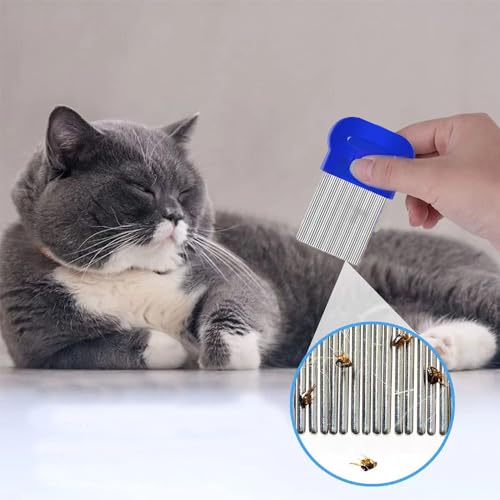 4 Stück Katze Hund Flohkamm, Läusekamm, Flohkamm zum Entfernen Flöhe, Metall Zähne, Floh Tränenfleckentferner Kamm, Haustier Kamm Edelstahl