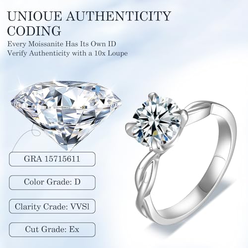 FreeKitee Solitaire Moissanite Engagement Ring for Women, 2CT D Color VVS1, 925 Sterling Silver with 18K White Gold Plated, Moissanite Wedding Ring, Anniversary Promise Ring with Gift Box, Size 4.5-9 by FreeKitee - Image 3