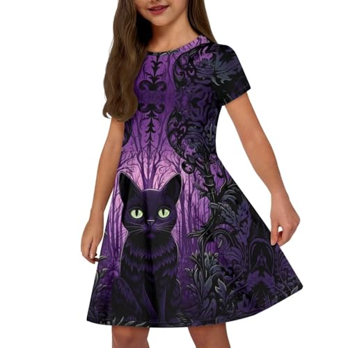 Dresses Toddler Short Sleeve Dress for Girls Casual A-line Twirly Swing Dresses 2-14 with Pockets4