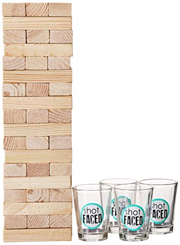 Game Night Tipsy Tower Drinking Game Adult Party Game Set With 54 Stacking Wooden Blocks & 4 Durable Lead-Free Shot Glasses Great Gift Idea For 21St Birthday,Brown,10 In X 9 In X 3 In #TOP1