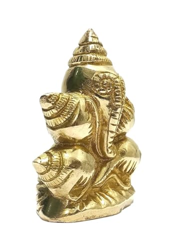 athizay Brass Shankh Ganesha Statue - 10.5 cm Gold Finish - Image 2