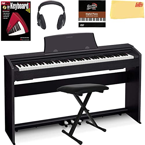Casio Privia PX-770 Digital Piano - Black Bundle with Adjustable Bench, Instructional Book, Austin Bazaar Instructional DVD, and Polishing Cloth