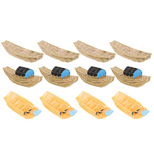 GRIRIW 12Pcs Miniature Resin Fishing Boat Adornments and Garden Decor Realistic Craftsmanship for Boating Themed Decoration and Housewarming