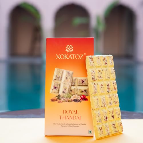 Image of XOKATOZ Exotic Premium Couverture Belgian Chocolate - 1 Royal Thandai Flavour - Flavoured White Chocolate Bars - Gift Set - Pack of 1, 75 gm (75 gm x 1)