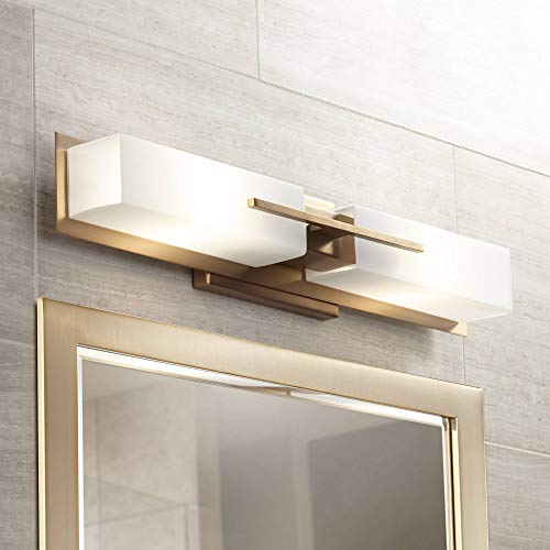 Image of Possini Euro Design Midtown Modern Wall Light Burnished Brass Gold Metal Hardwired 23 1 /2 inch 2-Light Fixture White Glass Shade for Bedroom Bedside Bathroom Vanity Living Room Hallway Dining House