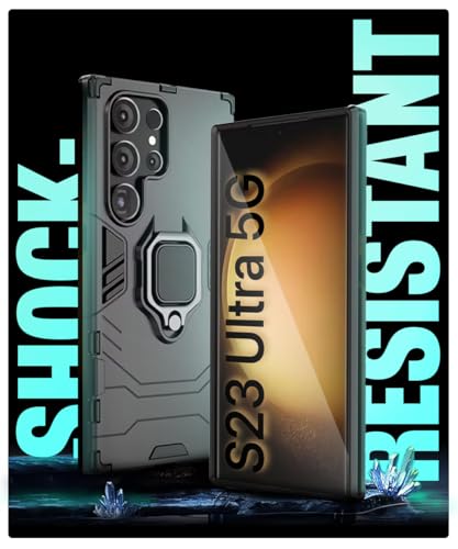 Image of WOW IMAGINE Shock Proof Back Case Mobile Cover for Samsung Galaxy S23 Ultra 5G | Back Cover Case (Tough Armor | Hybrid PC + TPU | Ring Holder & in-Built Kickstand | Black)