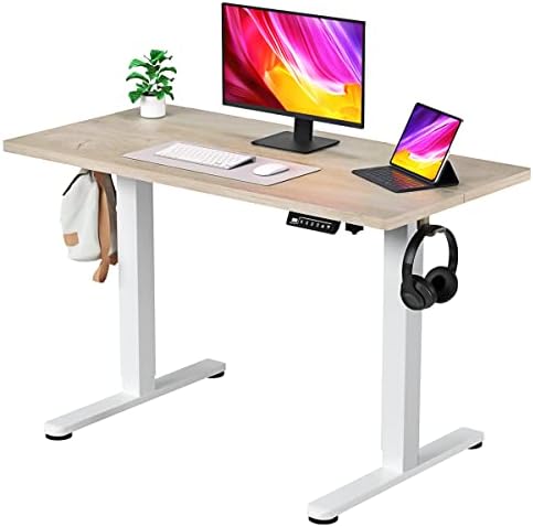 JYLH JOYSEEKER Electric Standing Desk, 48 X 24 Inches Adjustable Height Desk, Modern Sit Stand Up Desk with Memory Controller and Hook, Ergonomic Rising Desk for Home Office, Grey Wood Grain