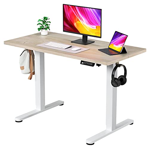 Jylh Joyseeker Electric Standing Desk, 48 X 24 Inches Adjustable Height Desk, Modern Sit Stand Up Desk With Memory Controller And Hook, Ergonomic Rising Desk For Home Office, Grey Wood Grain #TOP3
