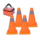 Relaxdays Pylonen, 4er Set, Faltbare Leitkegel, Reflektor-Streifen, Faltkegel, HxBxT: 30 x 19 x 19 cm, orange/Silber