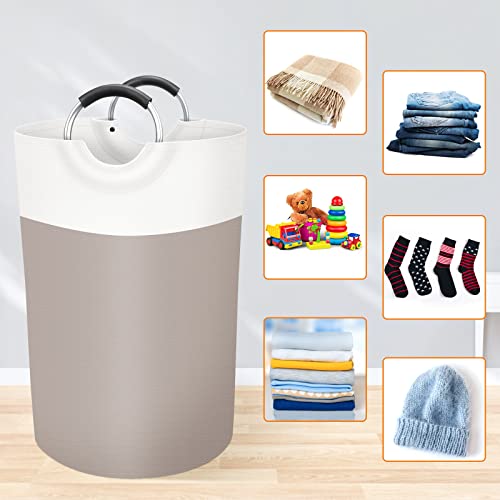 Image of BlissTotes 75L Laundry Basket, Freestanding Collapsible Hamper, Brown | Collapsible Dirty Clothes Hamper, Foldable Laundry Bag for Dorm, Waterproof Fabric, Padded Aluminum Handles