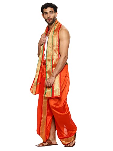 Image of Rameshwaram Fabrics Mens Ready to Wear Silk Dhoti with Angwastra Set - Pocket Dhothi