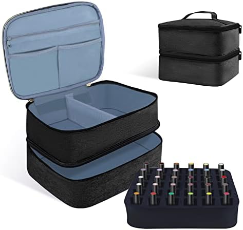 Nail Polish Organizer Storage Case,Nail Organizers and Storage for Nail Tech,Double Nail Polish Storage Bags and Nail Dryer Case Holds 30 Bottles, Nail Polish Holder Carrying Case with Dividers (Black)