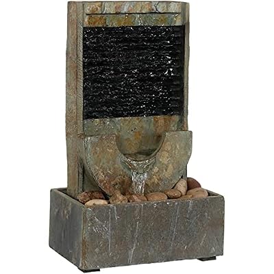 Sunnydaze 16-Inch Half Moon Slate Indoor Tabletop Cascading Water Fountain - Soothing and Tranquil Water Sound