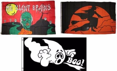 3x5 Happy Halloween 3 Pack Flag Wholesale Set #177 Combo 3x5 Banner Grommets - Party Decorations Supplies For Parades - Prime Outside, Garden, Men Cave Decor Flag