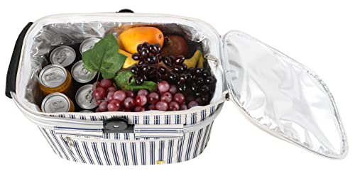 Allcamp Outdoor Gear Foldable Picnic Basket Cooler Basket Set (Medium, Blue Stripe) #TOP2