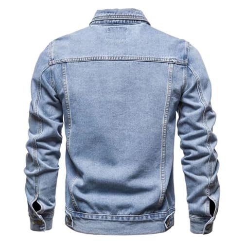 Image of Men's Denim Jacket Vintage-Inspired Jean Jacket with Multiple Pockets - Cotton Blend, Machine Washable