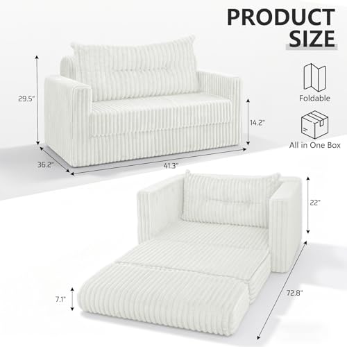 Image of HABUTWAY 41.3 inch Loveseat Boneless Couch, 4-in-1 Convertible Sofa Bed, Plush Fur Folding Futon Sofa Bed Couches with a Pillow for Living Room, High-Density Foam Support, No Assembly Required, Beige
