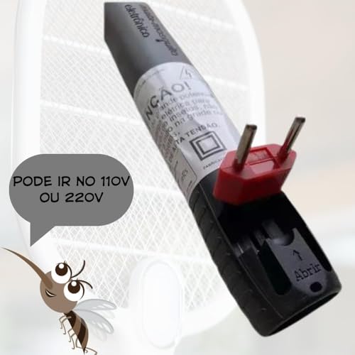 Raquete Elétrica Mata Mosca, Pernilongos e Mosquito Insetos Recarregável Bivolt - Botão de Segurança