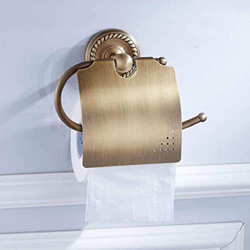 Toilet Roll Holder With Cover, Antique Brass Bathroom Paper Tissue Bar Screws Mounting for Bathroom and Kitchen Accessory - Image 2