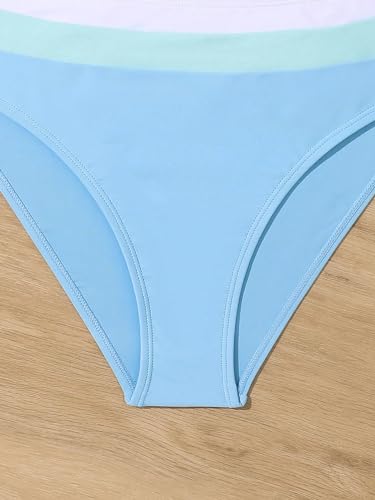 Image of SweatyRocks Girl's 2 Piece Bathing Suit Colorblock Ruched Scoop Neck Drawstring High Waist Bikini Swimsuit Blue 16Y