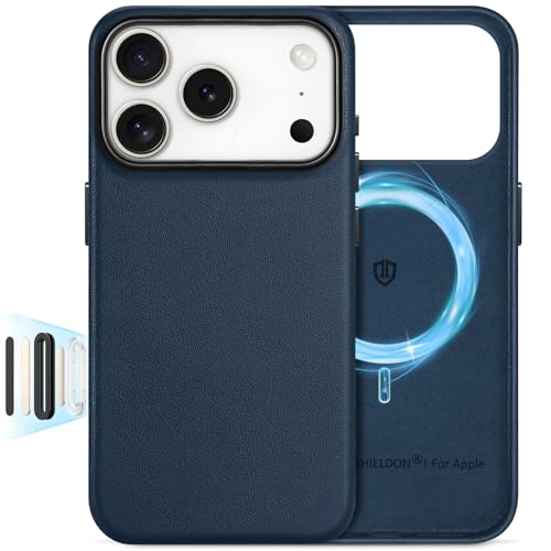 SHIELDON Lederhülle für iPhone 17 Pro 6 3 5G 2025 Marineblau