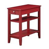 Convenience Concepts American Heritage Chairside End Table with Drawer 23.5' - Classic Living Room Table with Storage Shelf, Bedroom Nightstand, Cranberry Red