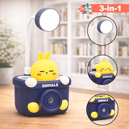 Image of WISHKEY 3 in 1 Night Lamp USB Chargeable Light for Bedroom, Night Lamp for Kids with Pencil Sharpener & Pen Holder Stand Girls & Boys, Plastic Design for Child's Room Blue