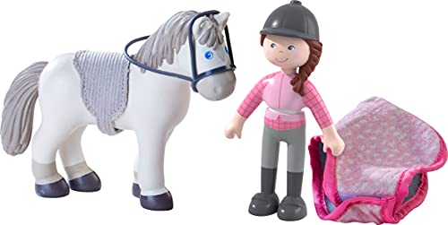 HABA 306168 - Little Friends Reiterin Sanya und Pferd Saphira, Biegepuppen & Tiere ab 3 Jahren, Pink, Grau – Ansicht 3