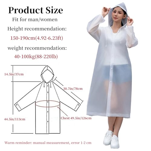 Rain Ponchos for Adults Reusable2 Pcs Rain Coats,Extra Long EVA Rain Jackets with Hood and Drawstring for Women and Men3