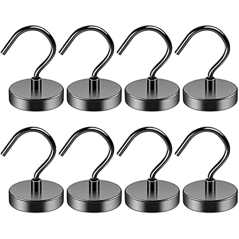 Grtard 110 LBS Black Magnetic Hooks Heavy Duty, Strong Neodymium Magnet Hook Heavy Duty, Magnet with Hook for Fridge, Kitchen, Workplace, Office, Garage - 8 Pack Cover