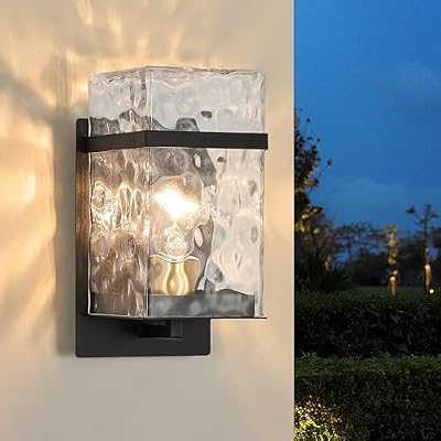 YAOWSZM Outdoor Wall Light,Black Exterior Waterproof Lanterns,Porch Sconces Wall Mounted Lighting with E26 Sockets & Glass Shades, for Garage,Doorway,Patio,Front Door