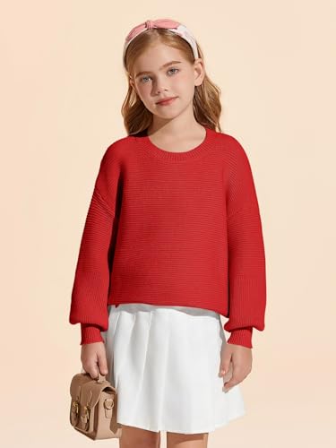 Haloumoning Girls Sweaters Long Sleeve Crewneck Pullover Jumper Cute Winter Knit Blouse Tops 7-14 Years3
