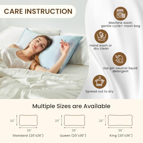 Image of THXSILK Set of 2 Natural Mulberry Silk Pillowcase for Hair & Skin with Zipper Closure, Cooling, Natural, Organic, Double Sided Silk Pillow Case (Gradient Light Blue, Queen 20 inchx30 inch)