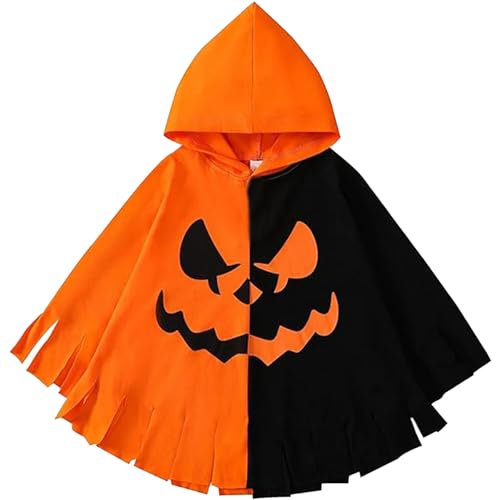 Capa Infantil de Halloween, Disfraz Fantasma con Sombrero, Disfraz Capa Calabaza Niños, Capa Naranja, Disfraces De Fantasmas Para Niños o Niñas, para Halloween, Carnaval, Fiesta de Cosplay (80cm)