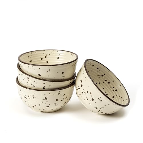 Image of Beyond Homes Ceramic Curry Bowl Set of 4, 240ml | Microwave & Dishwasher Safe Ceramic Bowls for Snacks, Vegetables, Chutney & Raita | Dal Katori Set for Kitchen, Matte-Finish (4, Mocha Dots)