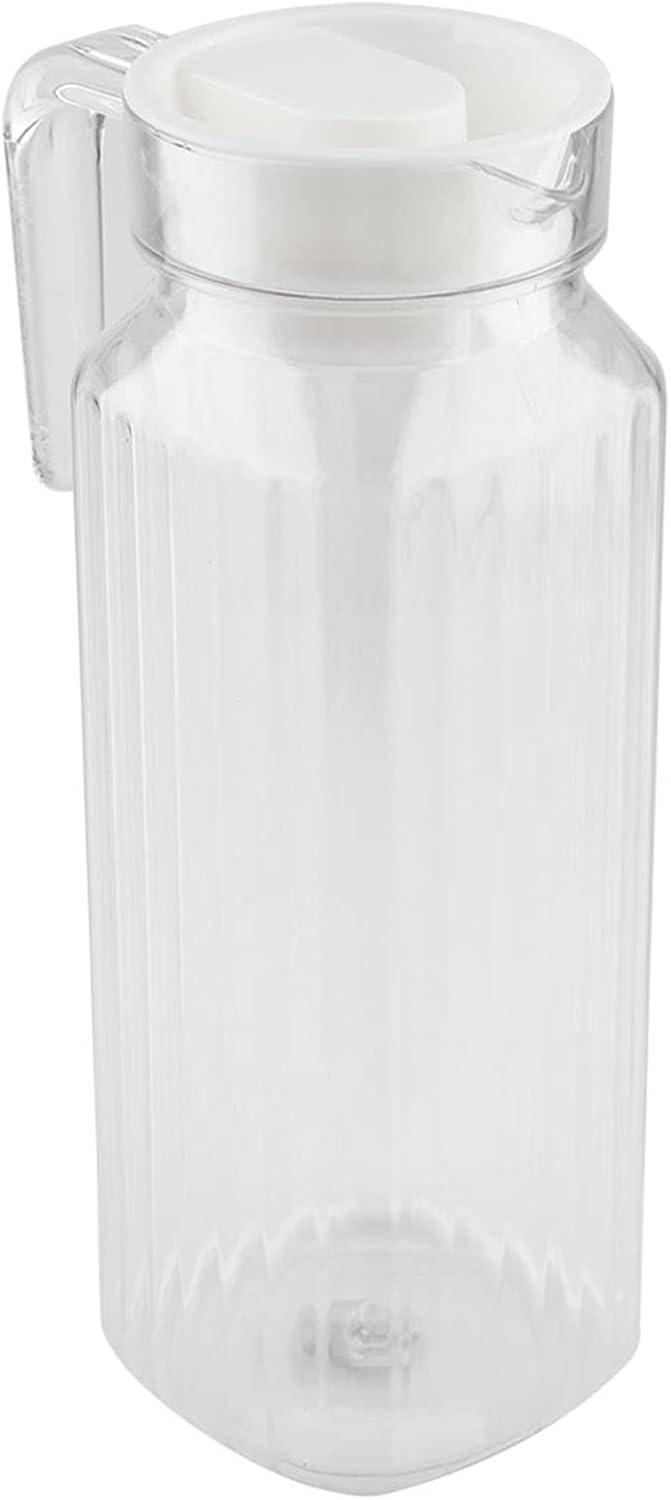 Acrylic Beverage Drink Pitcher, Transparent Bottle Striped Water Ice Cold Jug with Lid and Handle Ribbed Striped for Home(800ml)