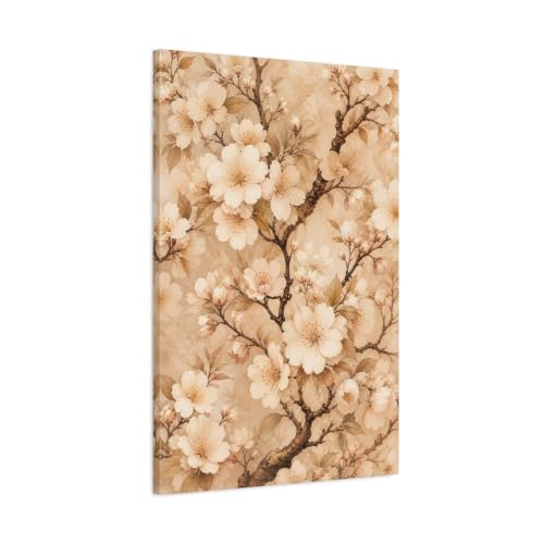 Tableau cerisier en fleurs vertical pour réchauffer un mur blanc de salon de dimensions 60x90