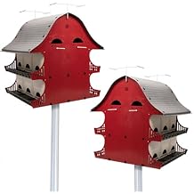 S&K Dual Purple Martin Barns, 2-Pack, Expandable Option, Plastic Construction, Red, White & Gray, 16 Apartments Each