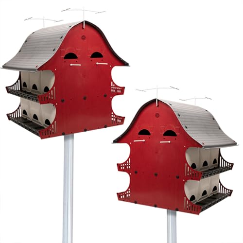 S&K Dual Purple Martin Barns, 2-Pack, Expandable Option, Plastic Construction, Red, White & Gray, 16 Apartments Each