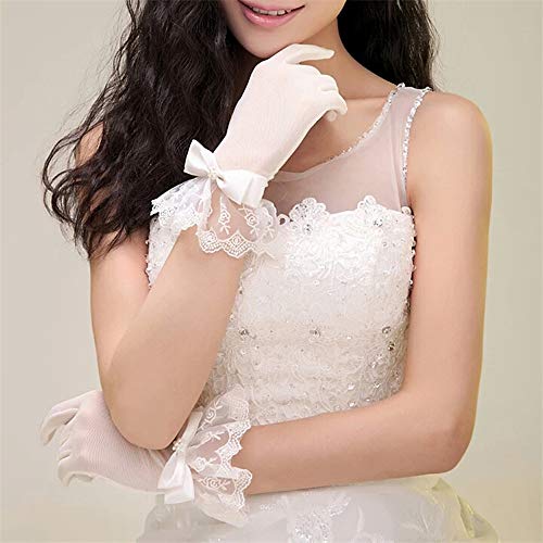 R STAR Floral Short Lace Gloves, Women Wrist Length Gloves for Wedding(B)3
