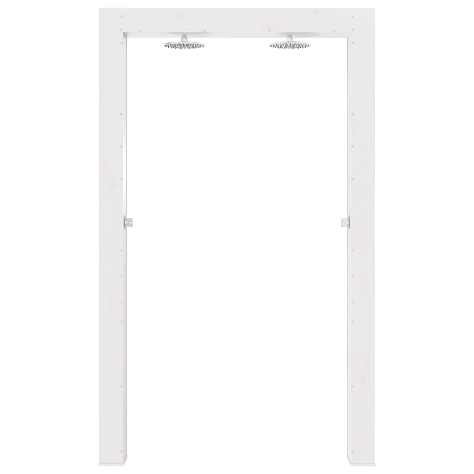 Doccia per esterni in legno massello di pino e acciaio inox, bianco, 226 cm, con tubo doccia regolabile in altezza, soffione girevole, resistente alle intemperie, per giardino, piscina