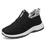 QLPOU Women Winter Snow Boots Comfortable Warm Fur lined Slip on Ankle Boots Lightweight Waterproof Outdoor Booties (black,9,9)