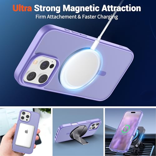 Image of SUPFINE Magnetic for iPhone 16 Pro Case (Compatible with MagSafe) (Military Grade Drop Protection) Slim Translucent Matte Shockproof with Anti-Fingerprint Phone Case,Purple