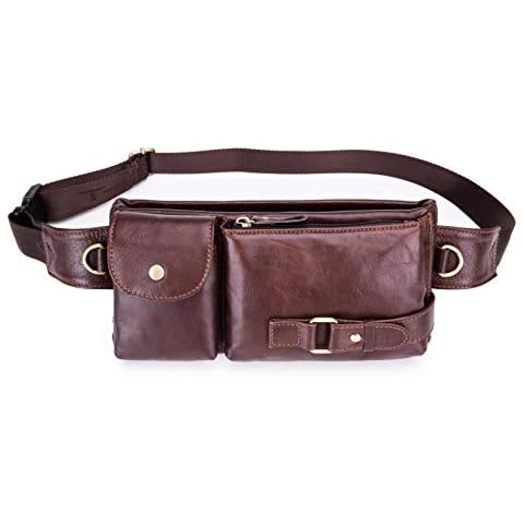 Leather Waist Bag Bums Bag Sling Bag Men Genuine Leather Chest Bag Men's Pendant Bags Bust Bags Wallet Anti-Theft Hiking Travel Hiking Brown Cover