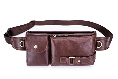 Bolso de cuero de la cintura de los vagones bolso de la honda de los hombres de cuero genuino bolso del pecho de los hombres colgante bolsos del busto de la cartera antirrobo senderismo viaje marrón Cover