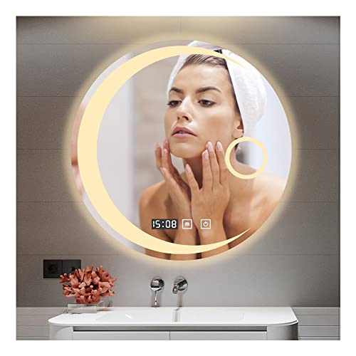 Specchio da bagno rotondo retroilluminato a LED con interruttore touch anti-appannamento Smart Vanity Mirror luce fredda montaggio a parete perfetto per trucco taglia B