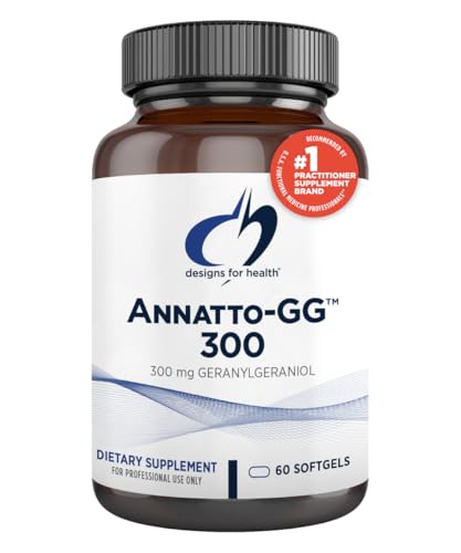 Designs for Health Annatto-GG 300 - Geranylgeraniol GG Supplement from Annatto Seeds - Supports Healthy Aging, Bone Health, Muscle Health, Cellular Energy & Production of Coenzyme Q10 (60 Softgels)